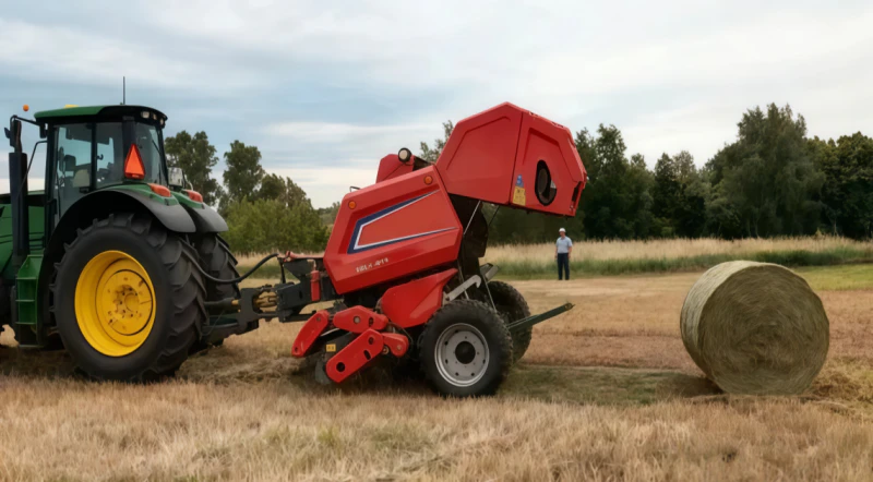 Round baler working scene