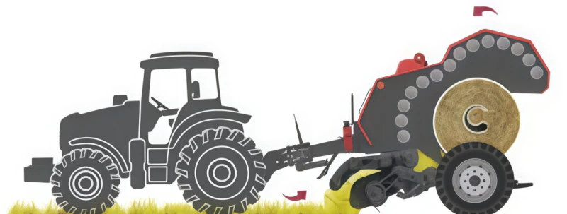 Schematisch diagram van een ronde balenpers